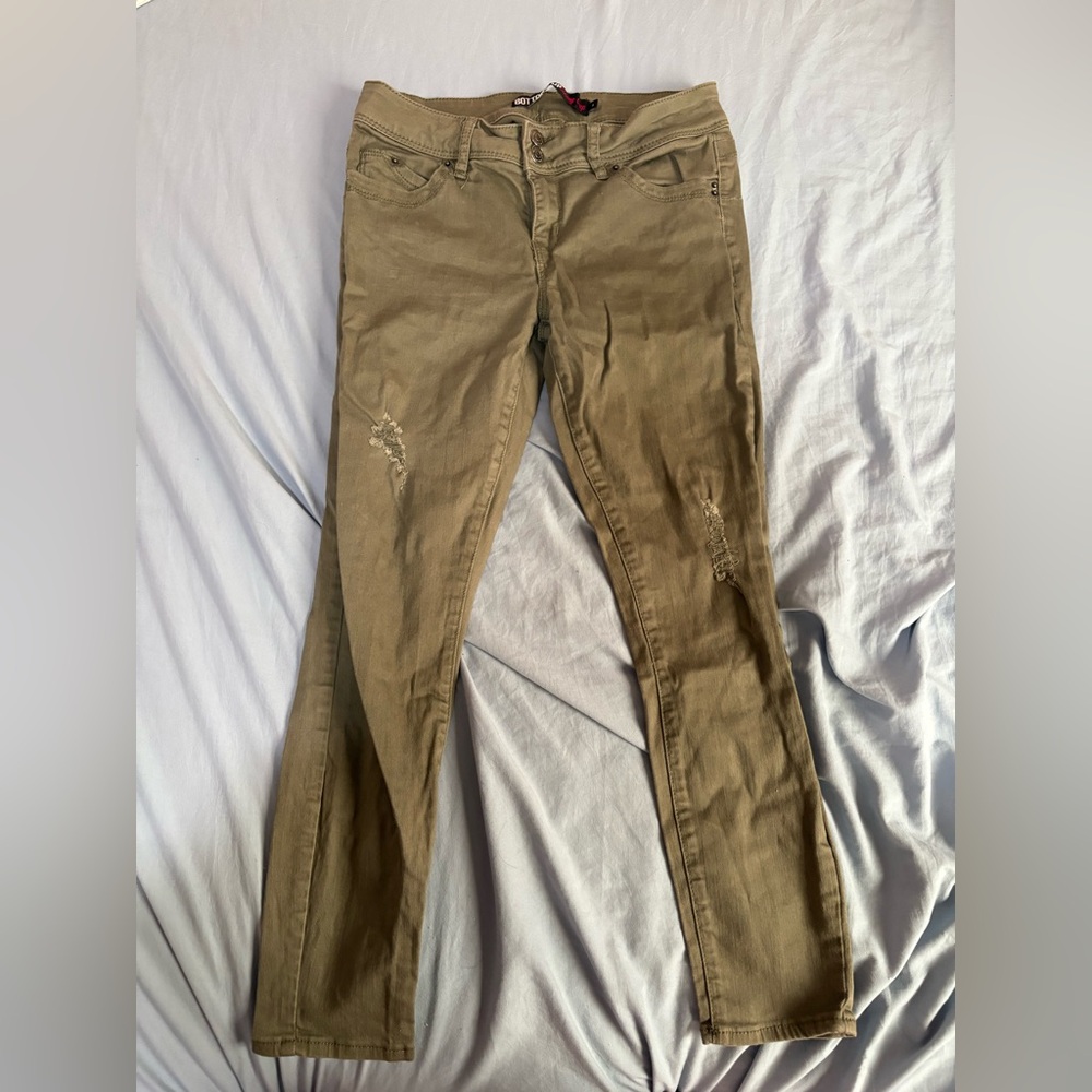 Bottoms up skinny Distressed Tan Jeans size 4